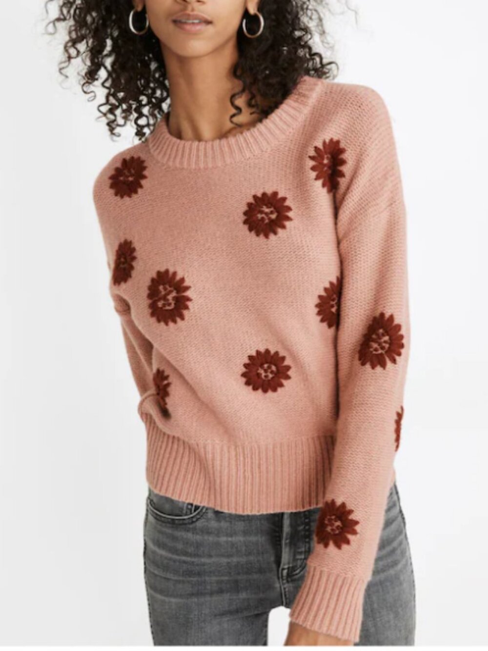 Madewell Flower Embroidered Pullover Sweater Dusty Blush Pink Wool Alpaca Sz XXL
